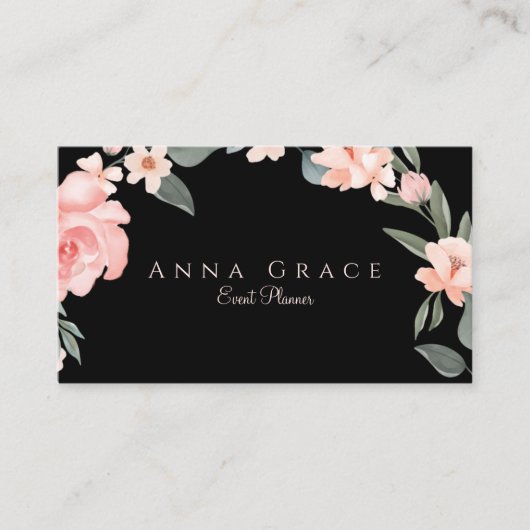 Blush Pink Girly Waterverf Floral Roos Visitekaartje (Voorkant)