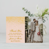 Blush Pink & Glam Confetti trouwfoto dank u Folie Uitnodiging (Staand Voorkant)