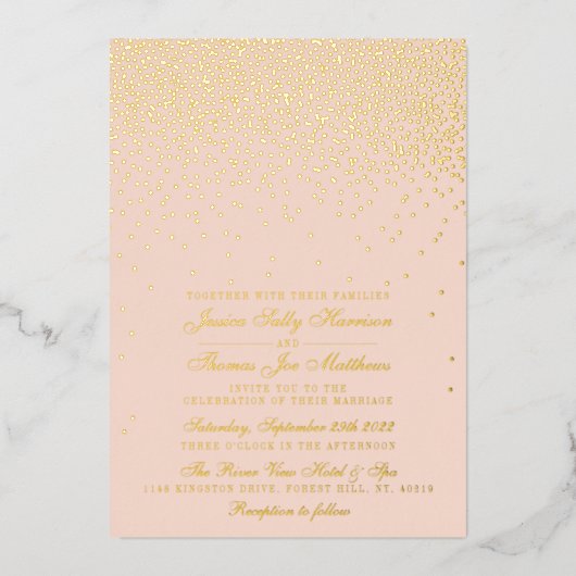 Blush Pink & Glam Confetti Wedding Real Folie Uitnodiging (Voorkant)