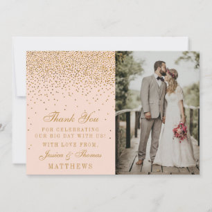Blush Pink & Glam Gold Confetti trouwfoto Bedankkaart