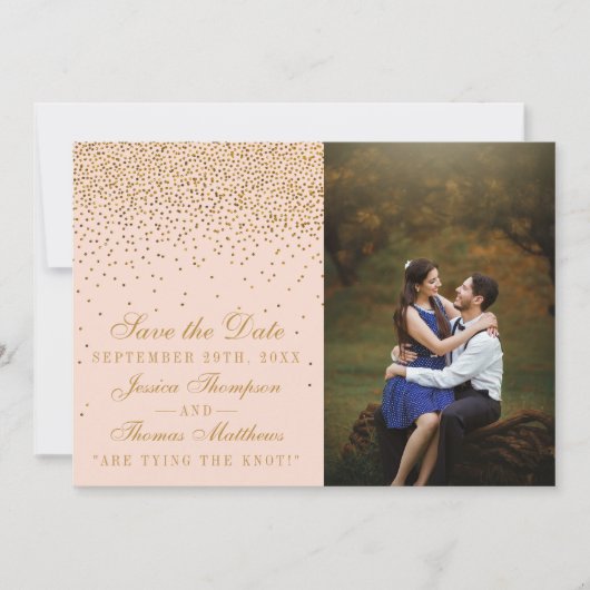 Blush Pink & Glam Gold Confetti trouwfoto Save The Date (Voorkant)