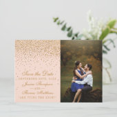 Blush Pink & Glam Gold Confetti trouwfoto Save The Date (Staand voorkant)