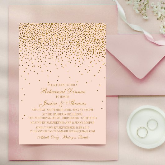 Blush Pink & Glam Gold Confetti trouwrepetitie Kaart