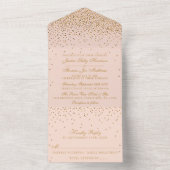 Blush Pink & Glam Gold Confetti Wedding All In One Uitnodiging (Binnen)