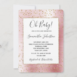 Blush Pink Glam Gold Sparkle Confetti Baby shower Kaart