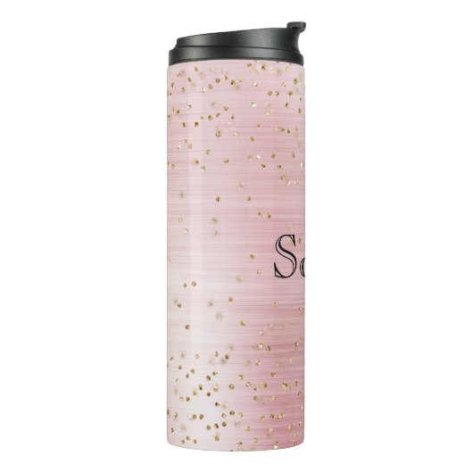 Blush Pink Glam Gold Sparkle Confetti gepersonalis Thermosbeker (Gedraaid links)