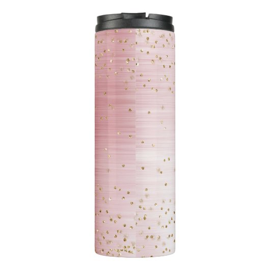 Blush Pink Glam Gold Sparkle Confetti gepersonalis Thermosbeker (Achterkant)