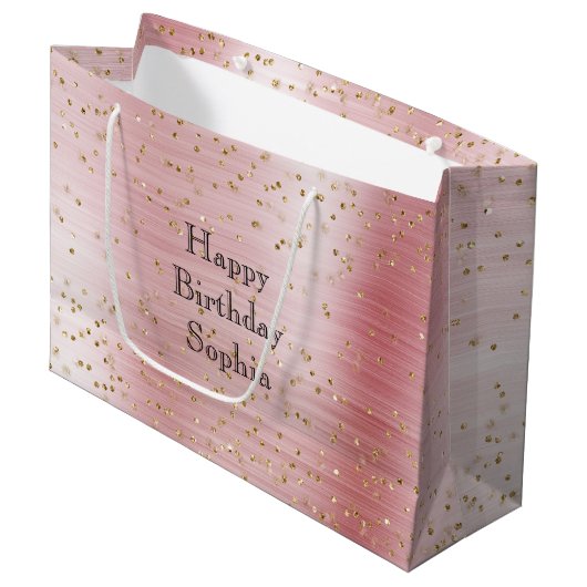 Blush Pink Glam Gold Sparkle Confetti Verjaardag Groot Cadeauzakje (Voorkant Gekanteld)