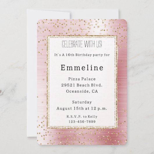 Blush Pink Glam Gold Sparkle Confetti Verjaardag Kaart (Voorkant)