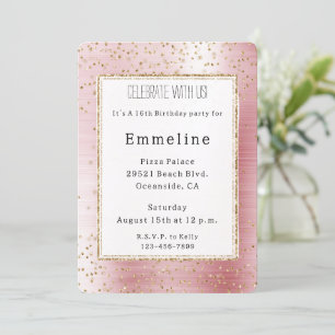 Blush Pink Glam Gold Sparkle Confetti Verjaardag Kaart