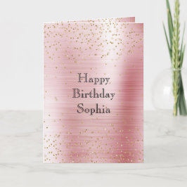 Blush Pink Glam Gold Sparkle Confetti Verjaardag Kaart