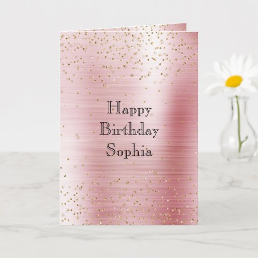 Blush Pink Glam Gold Sparkle Confetti Verjaardag Kaart (Kleine Plant)