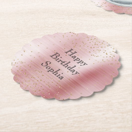 Blush Pink Glam Gold Sparkle Confetti Verjaardag Kartonnen Onderzetters (Gekanteld)