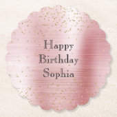 Blush Pink Glam Gold Sparkle Confetti Verjaardag Kartonnen Onderzetters (Voorkant)