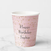 Blush Pink Glam Gold Sparkle Confetti Verjaardag Papieren Bekers (Voorkant)