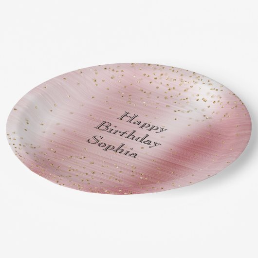 Blush Pink Glam Gold Sparkle Confetti Verjaardag Papieren Bordje (Gekanteld)