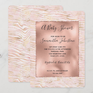 Blush Pink Glam Gold Zebra Print Baby shower Kaart