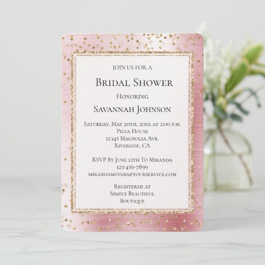 Blush Pink Glam Sparkle Confetti Vrijgezellenfeest Kaart (Staand voorkant)