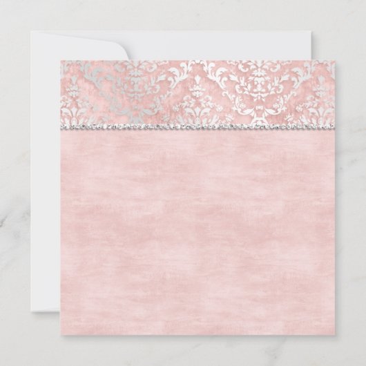 Blush Pink Glimmer Damask Wedding Invite Kaart (Achterkant)