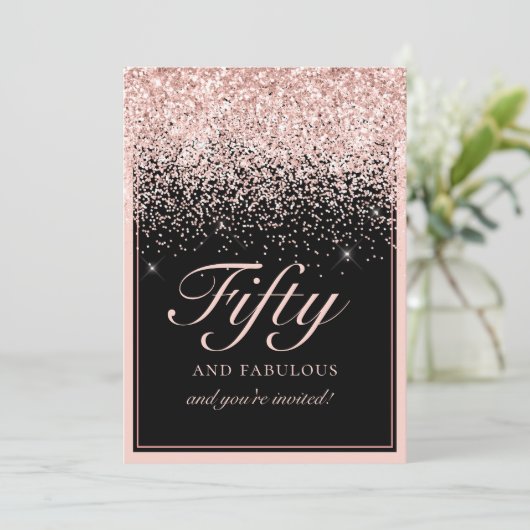 Blush Pink Glitter 50 en Fabulous Birthday Kaart (Staand voorkant)