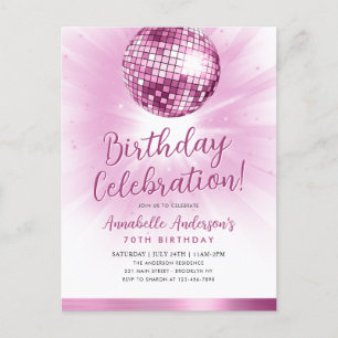 Blush Pink Glitter 70s Party Disco Ball Verjaardag Briefkaart