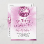Blush Pink Glitter 70s Party Disco Ball Verjaardag Briefkaart (Voorkant / Achterkant)