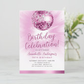 Blush Pink Glitter 70s Party Disco Ball Verjaardag Kaart (Staand voorkant)