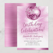 Blush Pink Glitter 70s Party Disco Ball Verjaardag Kaart (Voorkant / Achterkant)