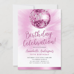 Blush Pink Glitter 70s Party Disco Ball Verjaardag Kaart