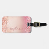 Blush Pink Glitter Aangepast Bagagelabel (Voorkant horizontaal)