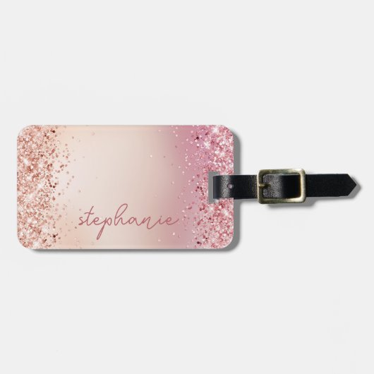 Blush Pink Glitter Aangepast Bagagelabel (Voorkant horizontaal)