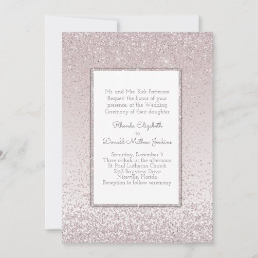 Blush Pink Glitter and Shine Wedding Invitation Kaart (Voorkant)