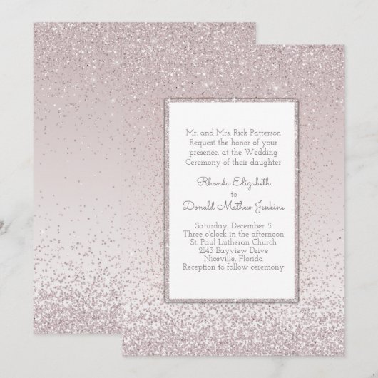 Blush Pink Glitter and Shine Wedding Invitation Kaart (Voorkant / Achterkant)
