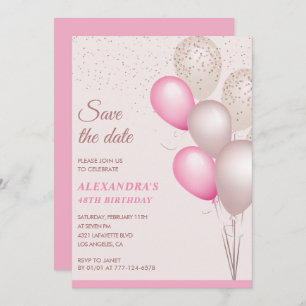 Blush Pink Glitter Bewaar de datum 48e verjaardag Kaart