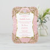 Blush Pink Glitter Birthday Party Gold White Tiara Kaart (Staand voorkant)