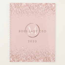 Blush Pink Glitter Boss Lady CEO Monogram 2023 Planner
