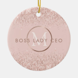 Blush Pink Glitter Boss Lady CEO Monogram Keramisch Ornament