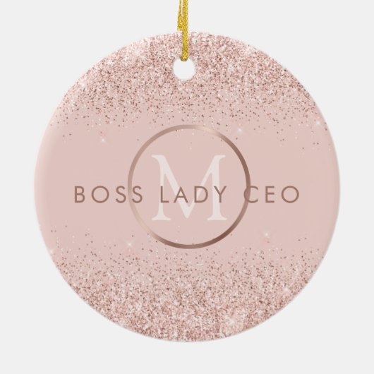 Blush Pink Glitter Boss Lady CEO Monogram Keramisch Ornament (Achterkant)