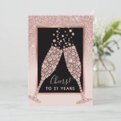 Blush Pink Glitter Champagne 21st Birthday Kaart (Staand voorkant)