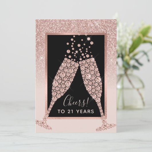 Blush Pink Glitter Champagne 21st Birthday Kaart (Staand voorkant)