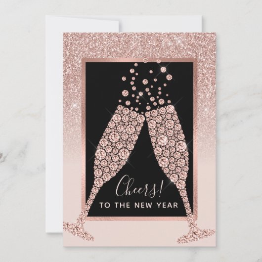 Blush Pink Glitter Champagne Toast Nieuwjaar (Voorkant)