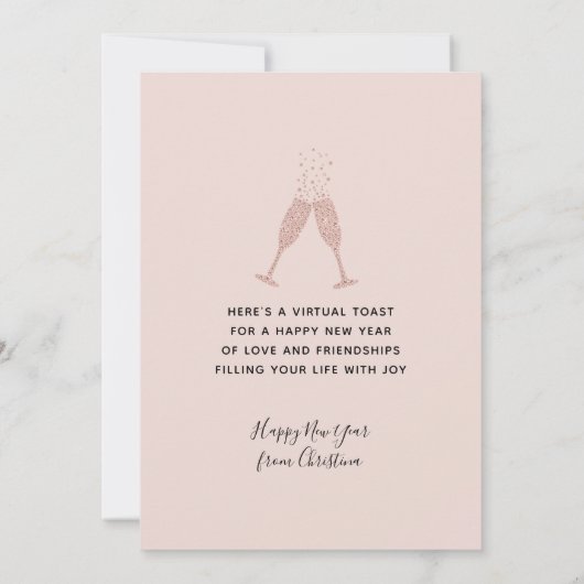 Blush Pink Glitter Champagne Toast Nieuwjaar (Achterkant)