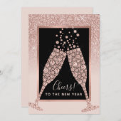 Blush Pink Glitter Champagne Toast Nieuwjaar (Voorkant / Achterkant)