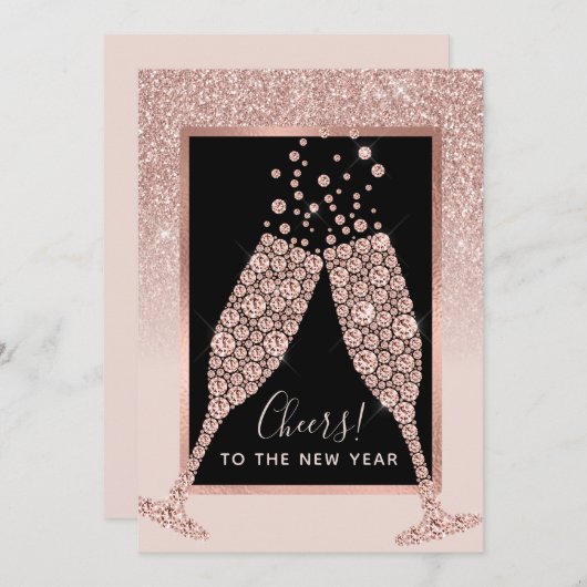 Blush Pink Glitter Champagne Toast Nieuwjaar (Voorkant / Achterkant)