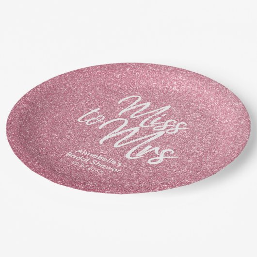 Blush Pink Glitter Chique Miss naar Mrs Vrijgezell Papieren Bordje (Gekanteld)