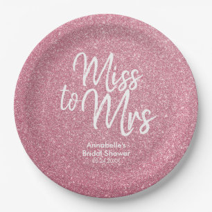 Blush Pink Glitter Chique Miss naar Mrs Vrijgezell Papieren Bordje
