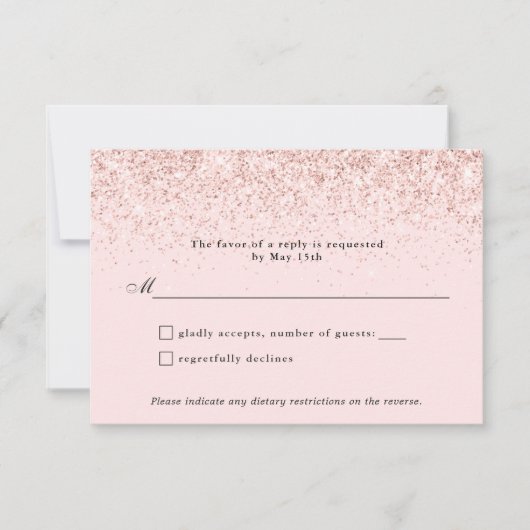 Blush Pink Glitter Confetti Gepersonaliseerde RSVP (Voorkant)