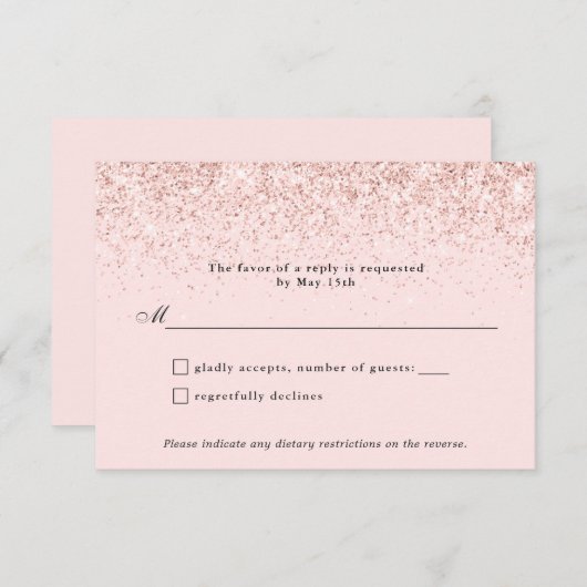 Blush Pink Glitter Confetti Gepersonaliseerde RSVP (Voorkant / Achterkant)