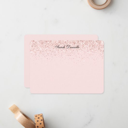 Blush Pink Glitter Confetti Personalized Flat Note Notitiekaartje (Voorkant / Achterkant in situ)