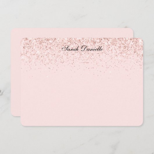 Blush Pink Glitter Confetti Personalized Flat Note Notitiekaartje (Voorkant / Achterkant)